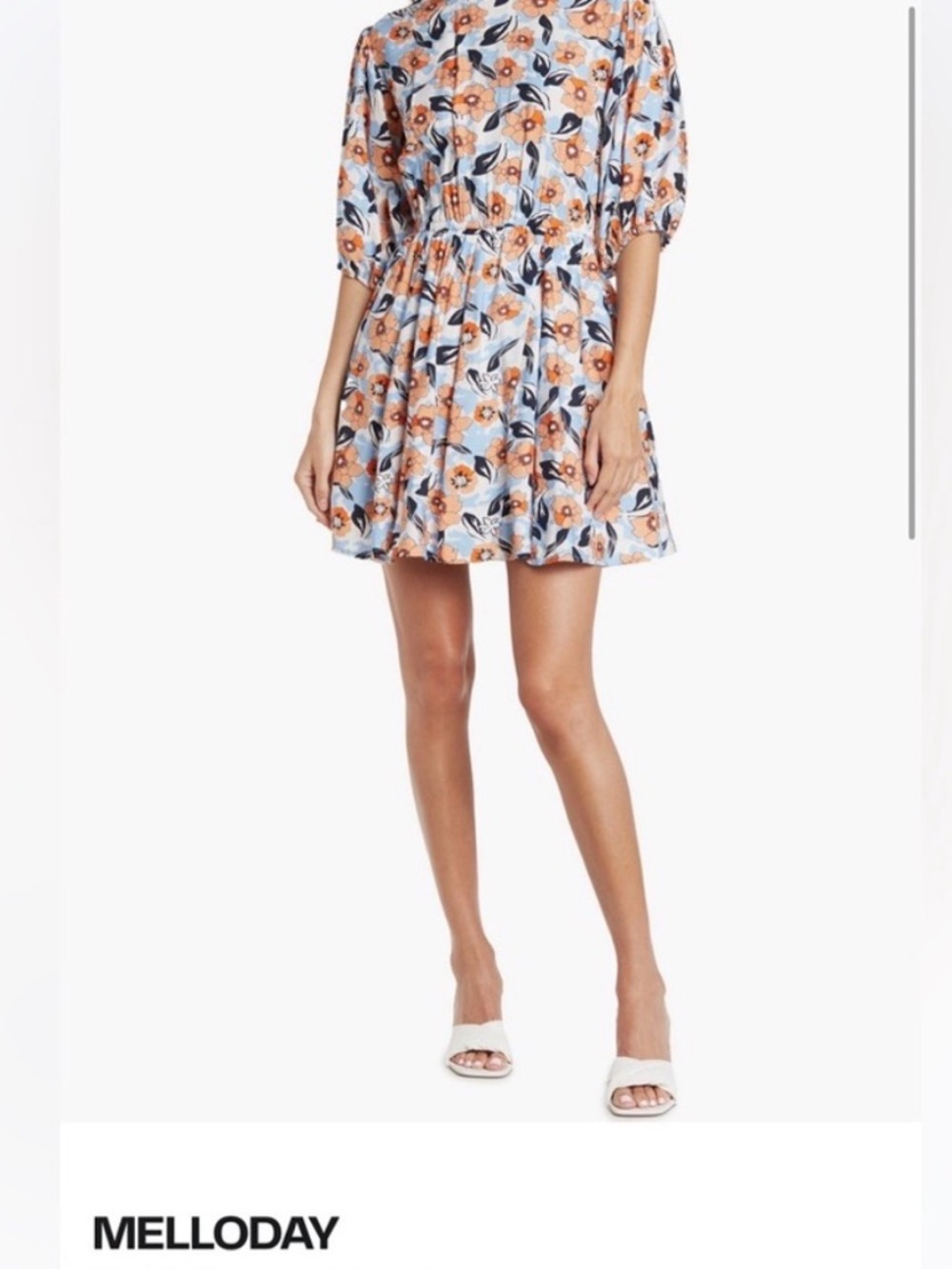 MELLODAY Blue Dress with Orange Floral Print